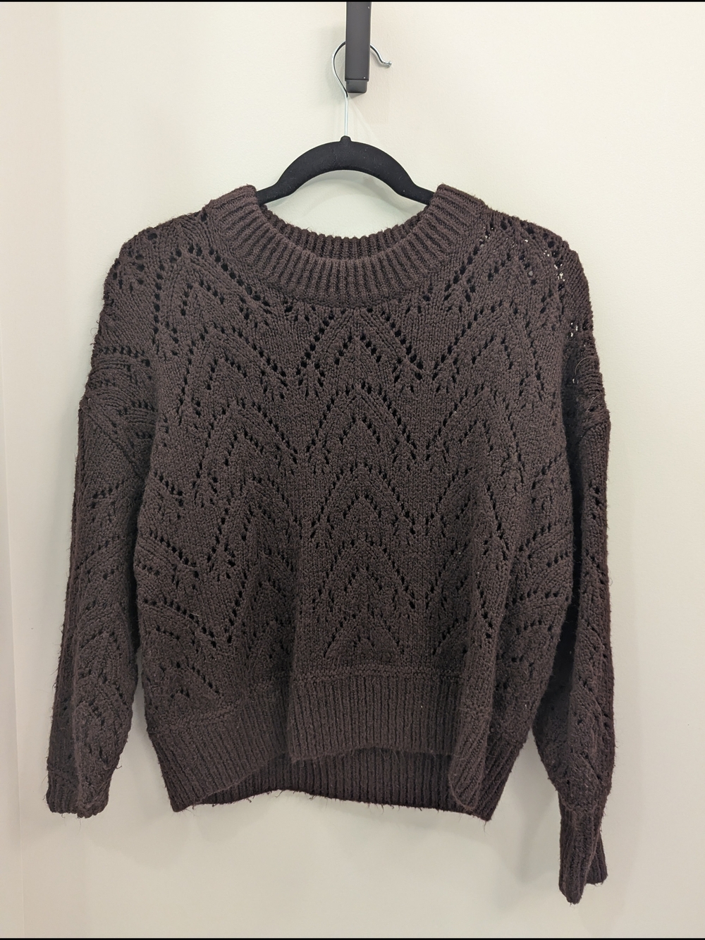 Old Navy Chocolate Brown Openwork Crewneck Sweater
